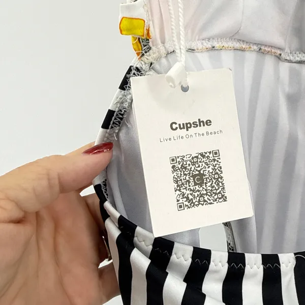 Cupshe Floral Striped One‎ Piece Halter Swimsuit NWT Yellow White Black MEDIUM - Image 5