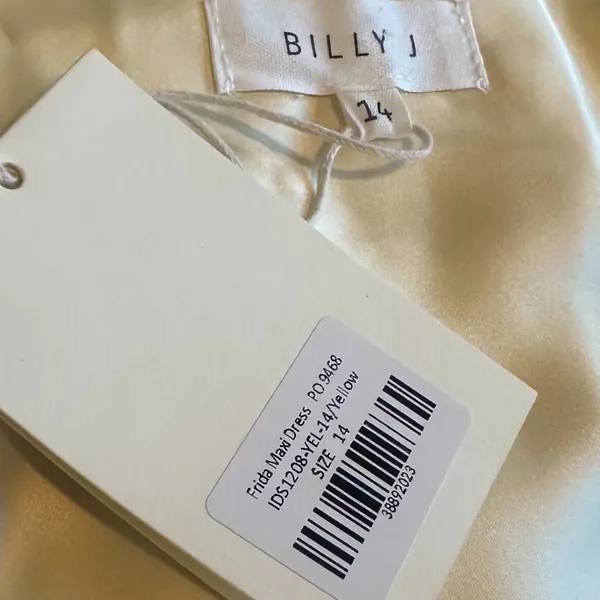Billy J Frida Maxi Dress Yellow Satin Creamy Buttery Gown Size 14 Women's NWT - Image 12