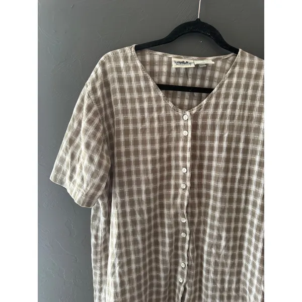 Northern Reflections Vintage Cottage Country L Plaid Cotton Button Shirt V-Neck - Image 2
