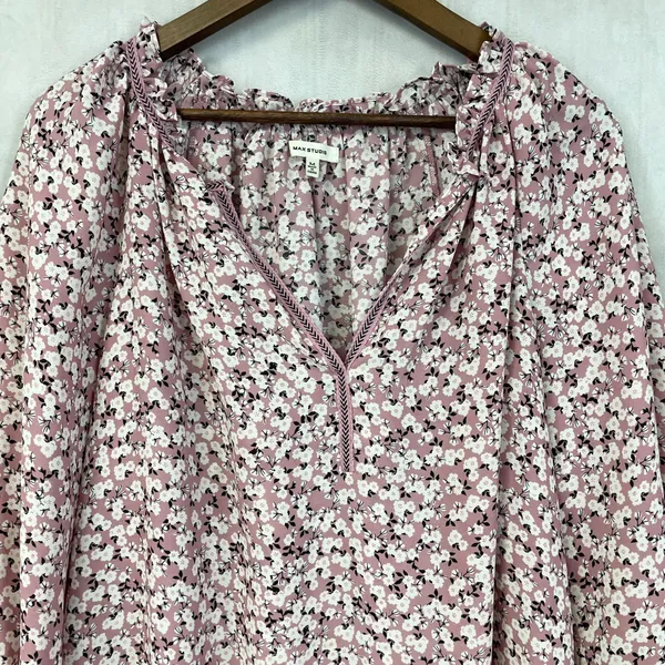 Max Studio Floral Peasant Blouse Womens Medium Flowy Boho Cottage Dainty‎ - Image 3