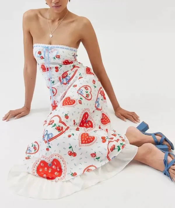 For Love & Lemons Daisy Mae Strapless Midi Bias Dress, Size M - Image 17