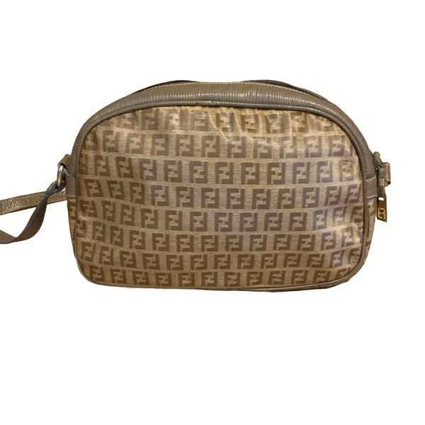 Vintage 1990'S Fendi Zucchino Ff Logo Brown Coated Canvas W/Leather Trim Bag - Image 6