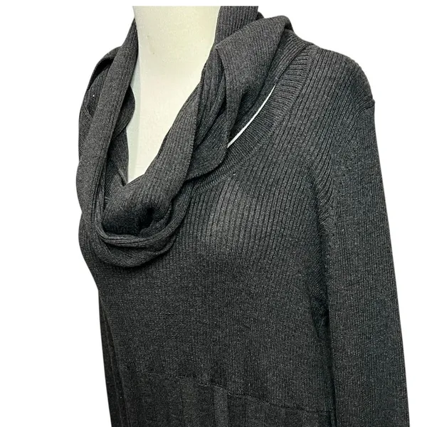 Dana Buchman Sweater Dress With Scarf‎ XL Gray Ribbed Fit Flare Timeless Career - Image 3