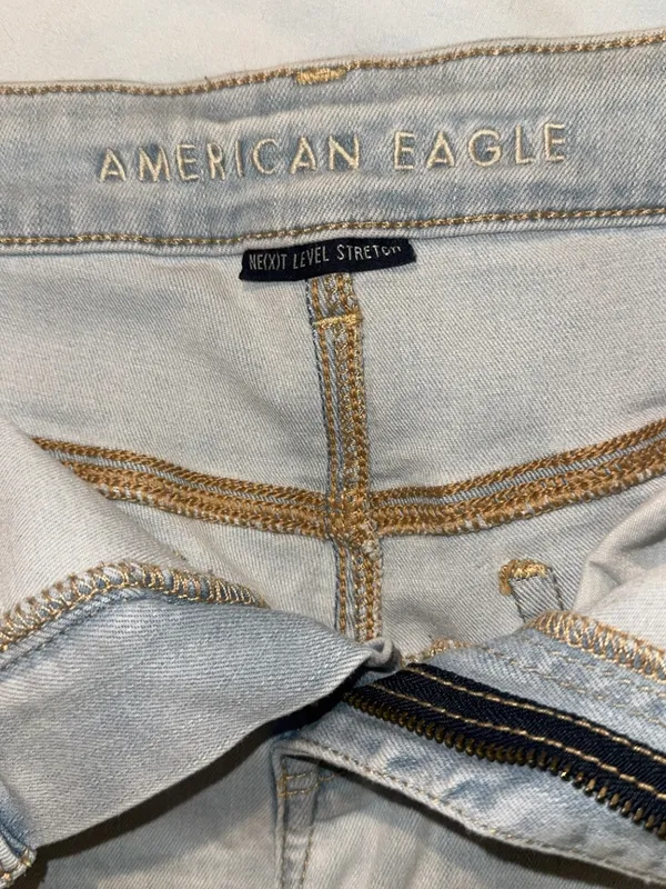 American Eagle Outfitters Light Blue Frayed Hem Denim Shorts - Image 3