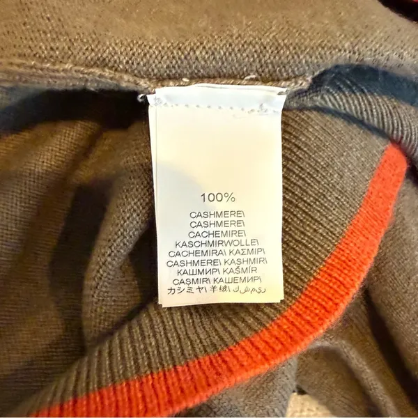 Brunello Cucinelli 100% Cashmere Sweater Brown Orange Trim S - Image 4