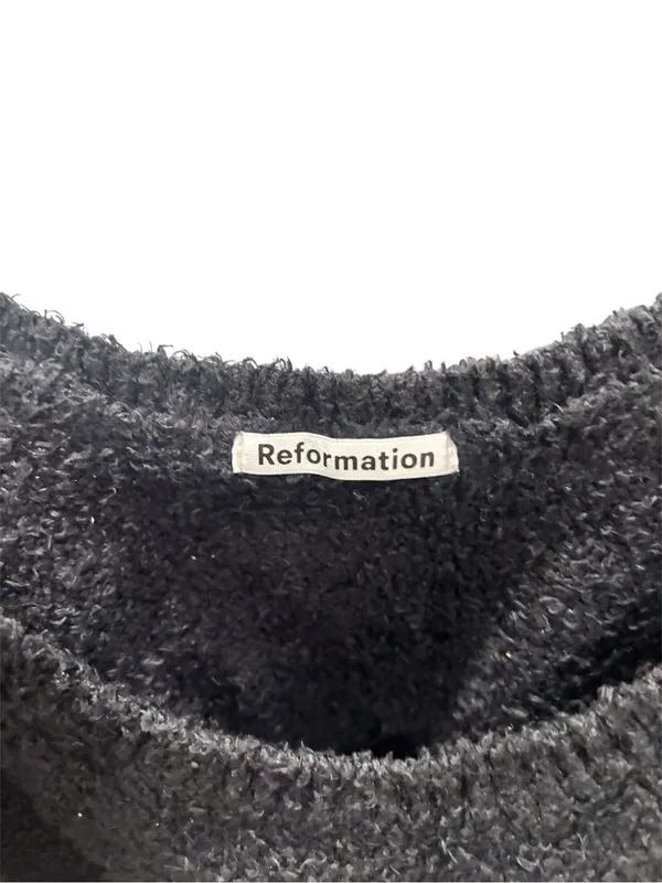 Reformation Black Teddy Crop Sweater Bralette | Size Large | 100% Organic Cotton - Image 3