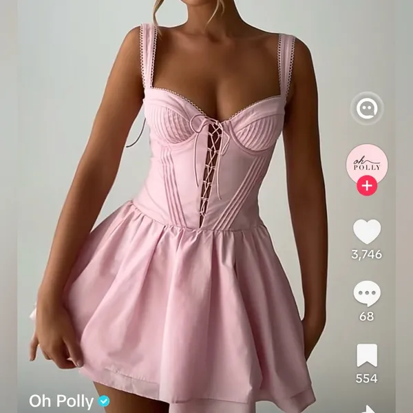 Oh Polly Pintucked‎ Lace-Up Corset Mini Dress in Blush Size 6 C28 - Image 4