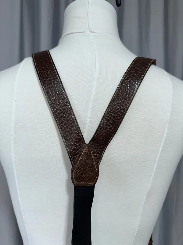 Men's Suspenders, Wide Y Style, Faux Leather with Leather Ears Western Classic - Image 4