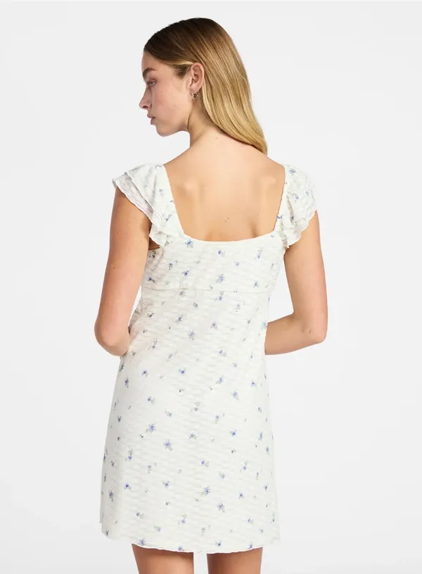 No Boundaries NWT Sz S Double Ruffle Ruched Mini Dress Winter White Floral - Image 3