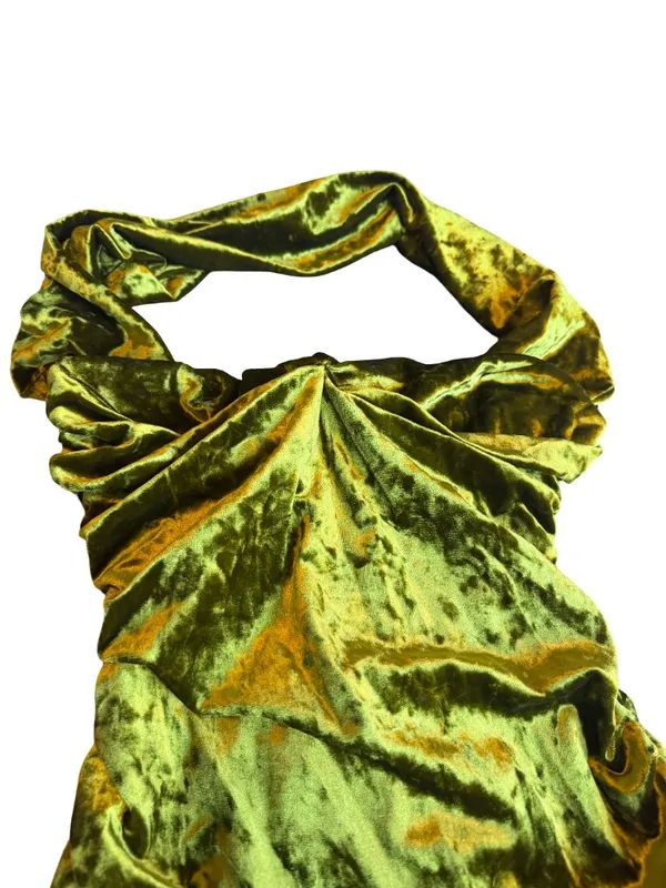 Zara Bold Green Strapless Crushed Velvet Dress Neck Strap Midi Size Medium Women - Image 4