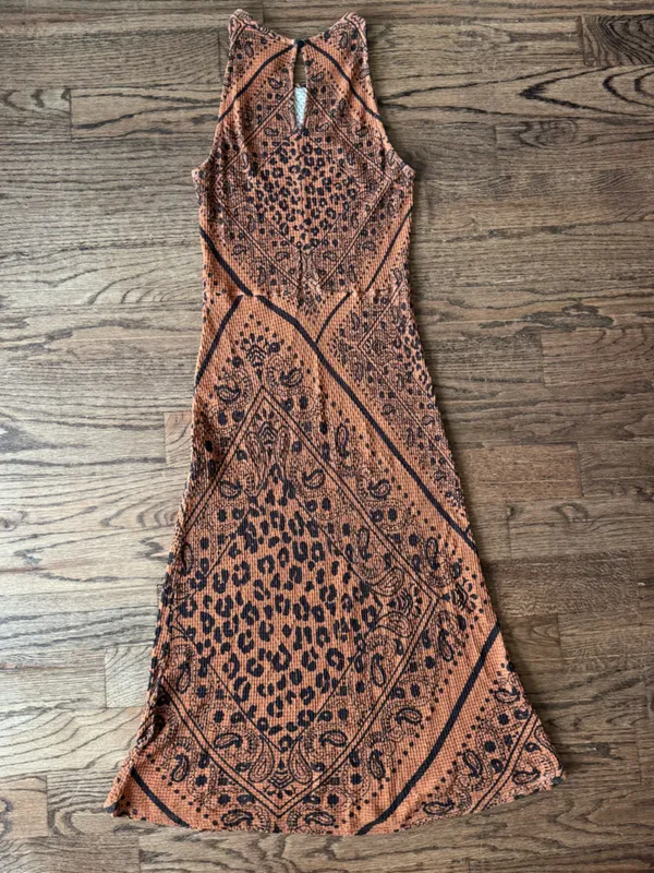 Anthropologie Farm Rio Bodycon Slip Sleeveless Midi Dress Brown Leopard Banana S - Image 4
