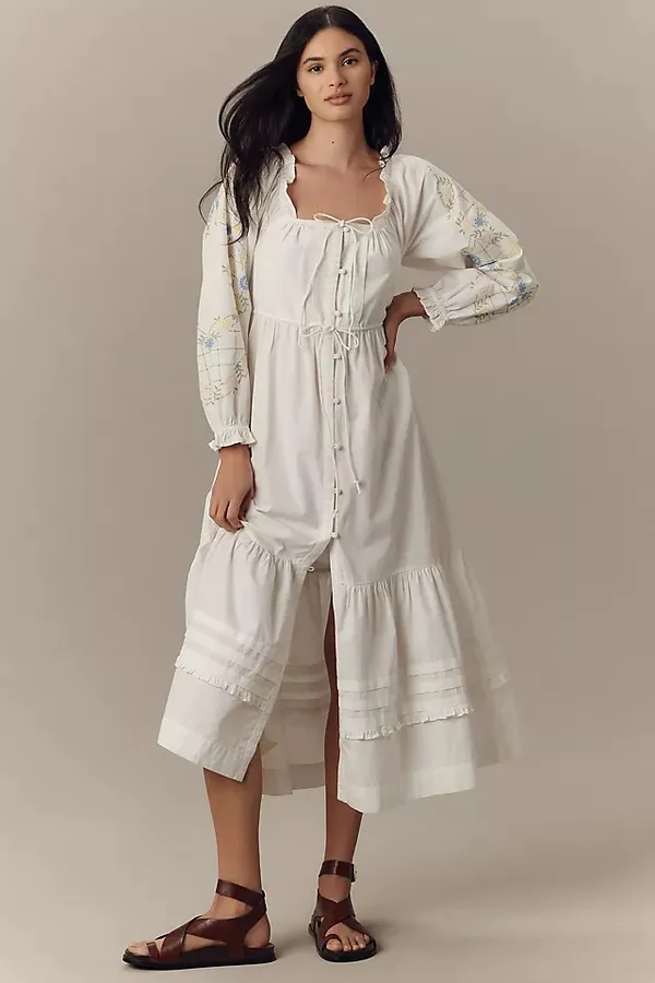 Revolve Anthropologie Damson Madder White Cotton Junia Midi Dress in Embroidered - Image 7