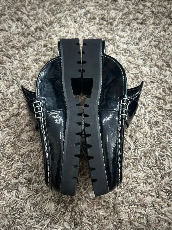Donald Pliner Black Patent Leather Slip-On Loafers Mules Sz 8 1/2 - Image 5
