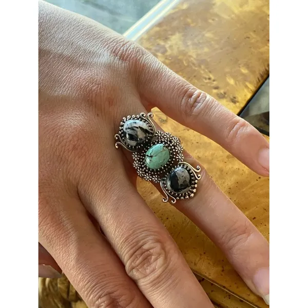 White Buffalo Turquoise Nevada Turquoise Sterling Silver Heart Ring Size 7 - Image 3