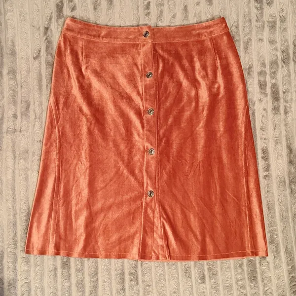 POL‎ Corduroy Button Front Mini Skirt Terracotta Pink Size S Boho A-Line Skirt - Image 2