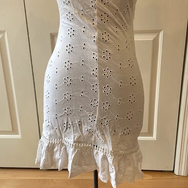 ASOS white cap sleeve eyelit design open midriff mini dress - Image 5