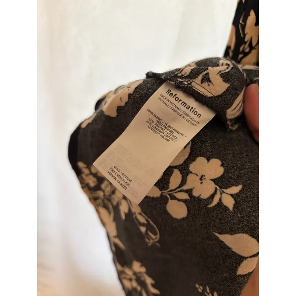 REFORMATION Black Floral Midi Crimini‎ Dress Size 0 - Image 5