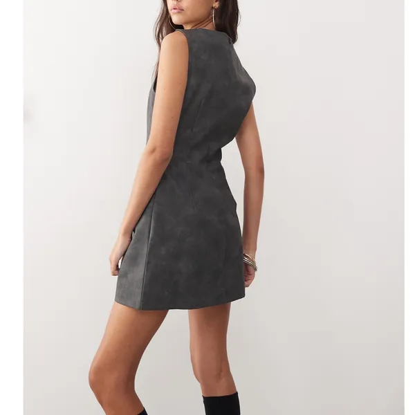 Collusion Asos Faux Leather‎ Mini Dress Grey Washed Sleeveless Shift US 6 Party - Image 6