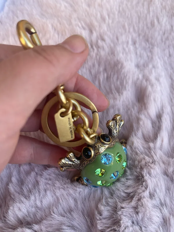 Coach FROG Green Crystals Keychain Bag Purse Key Charm Fob Brass Toad CBH11 - Image 3