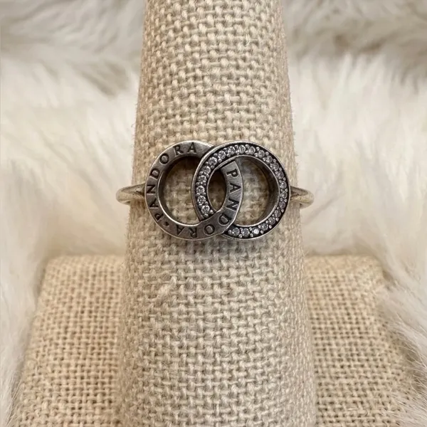 Pandora Signature Circle Logo Ring CZ Sterling Silver Size 8.5 - Image 3