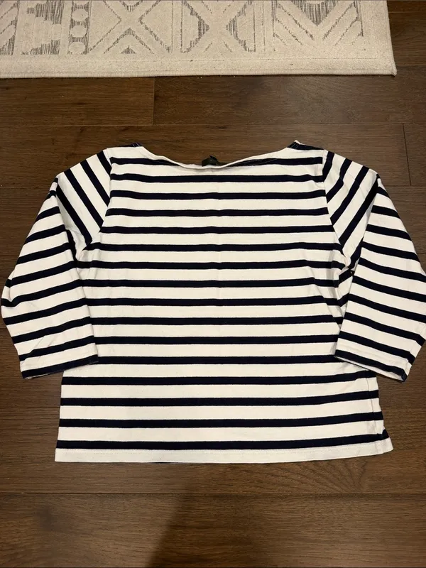 J. Crew Navy and White Striped Boatneck 3/4 Sleeve Top Large C60-034 - Image 7