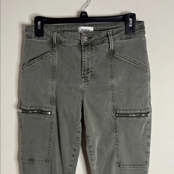 Pistola Hannah Cargo Khaki/Green Denim Zip Pocket Skinny Jeans Pants size 29 - Image 3