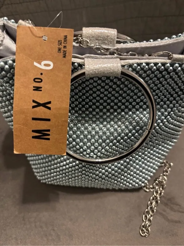 Mix No. 6 Pale Blue Beaded Ring-Handle Wristlet - Image 2