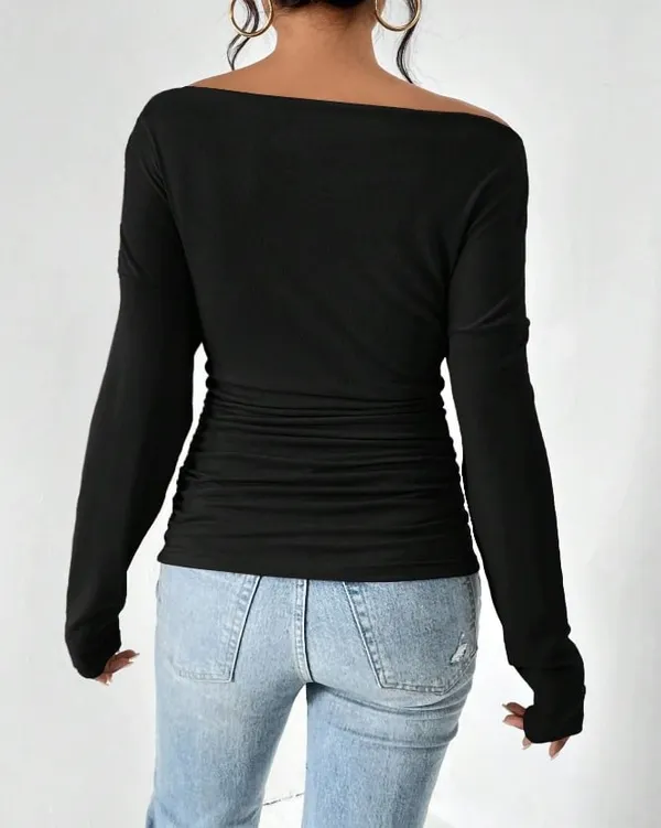Black Off-Shoulder Ruched Top - Image 2