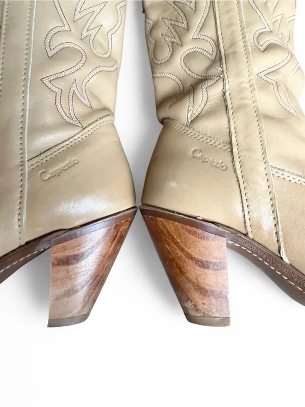 Capezio Vintage Two Tone Tan/Ivory Heeled Cowgirl Boots Sz 6 - Image 8