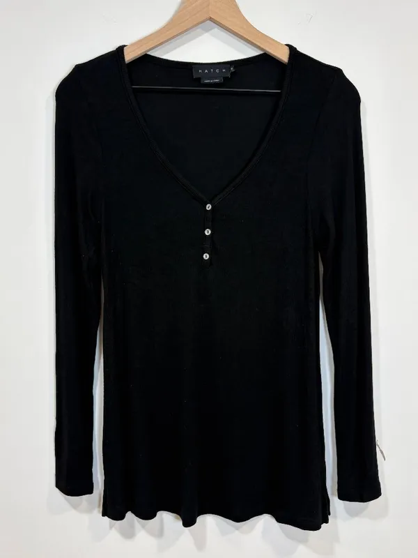 🌟 Hatch 🌟 The Softest Rib Nursing Maternity Henley Black Sz 0 Xs - Image 3