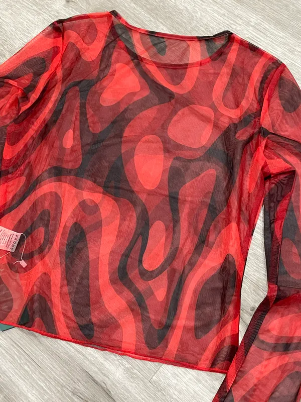 Red & Black Mesh Long Sleeve Top Size M - Image 4