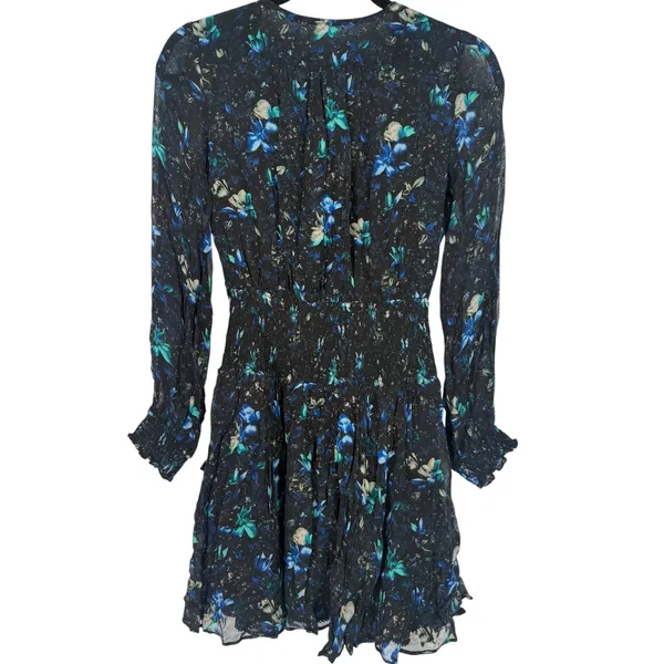 NWT Anthropologie Ruched Floral‎ Mini Dress Black Blue Size XS Fairy Feminine - Image 6