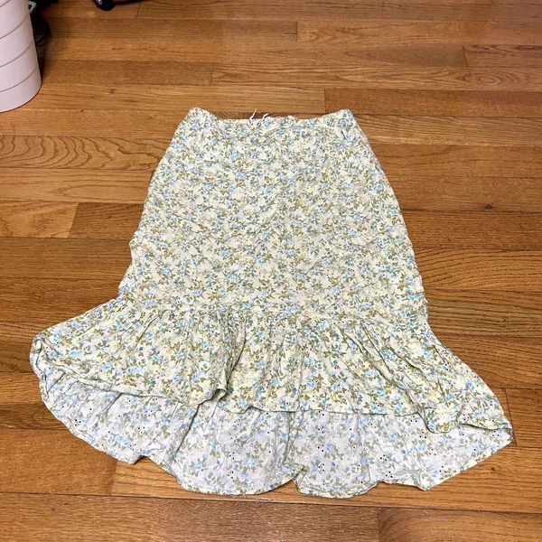 Mary Kate and Ashley Vintage Paisley Floral Skirt Size Yellow Blue Eyelet Y2k - Image 5