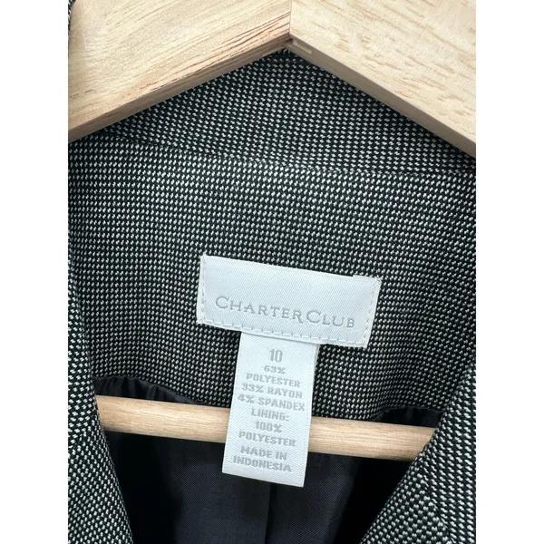 Charter Club Women 2 Piece Suit Size 10 Set Blazer Black Plaid Office‎ Career - Image 8