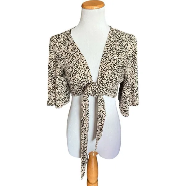 NWT Womens American Eagle Tie Front Animal Print Leopard Shrug Top - Sz S - Image 3
