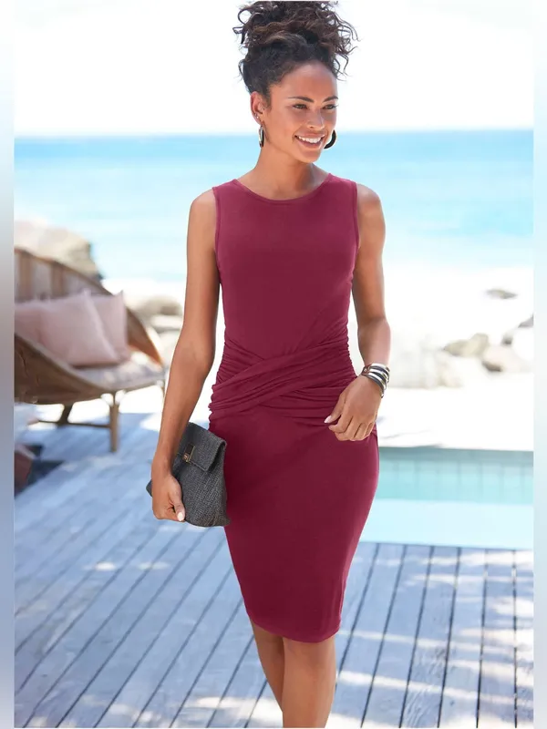 VENUS Sleeveless Ruched Midi Dress - Berry - Image 6