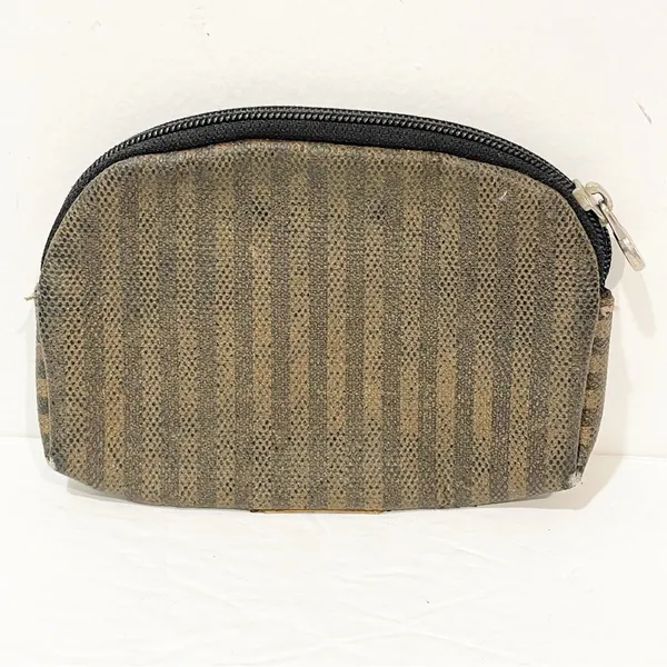 Fendi Vintage Brown‎ Striped Full Zip Coin Purse Accessory Pouch Wallet - Image 7
