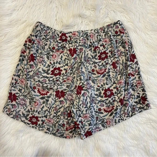 J. Jill Womens Floral Print Rayon Drawstring‎ Shorts Cream Red Teal Size M - Image 6