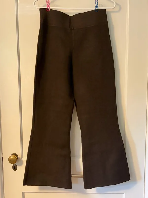 J Crew dark chocolate brown knit wide leg crop pants size medium preppy classic - Image 2