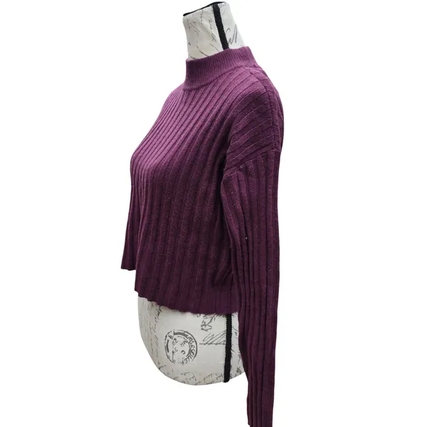 Madewell NWT Mockneck Ribbed Wool Blend‎ Cropped Sweater Plum Purple NM625 XS - Image 4