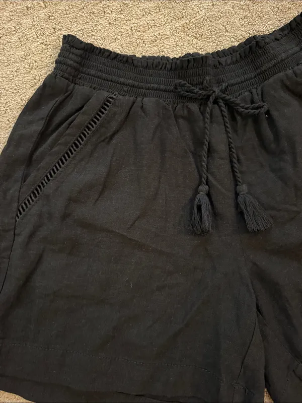 Briggs New York Black Linen Blend Pull On Drawstring Shorts - Medium Preppy - Image 2