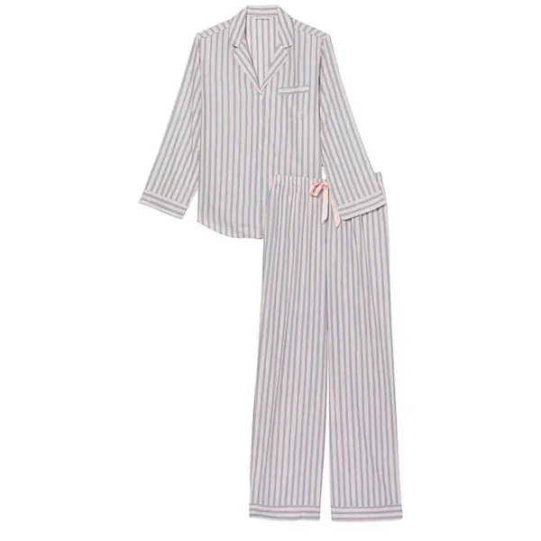 EUC Victoria’s Secret Flannel Pajama Set, Pink & Blue Classic Stripe SmL - Image 3
