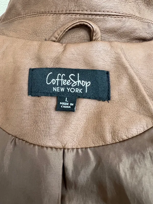 CoffeeShop Brown Faux Leather Moto Biker Jacket Size L - Image 6