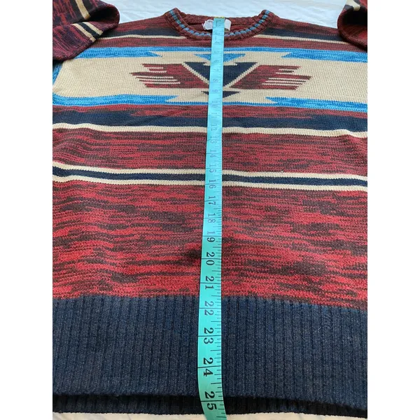 Vintage Montgomery Ward Western Knit Sweater Large Red/Black - Image 6