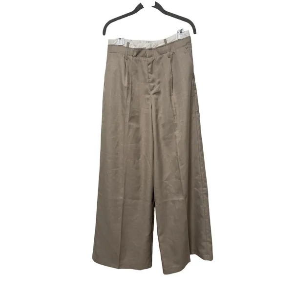 Bershka Beige Wide Leg Linen Blend Pants US 6 - Image 2