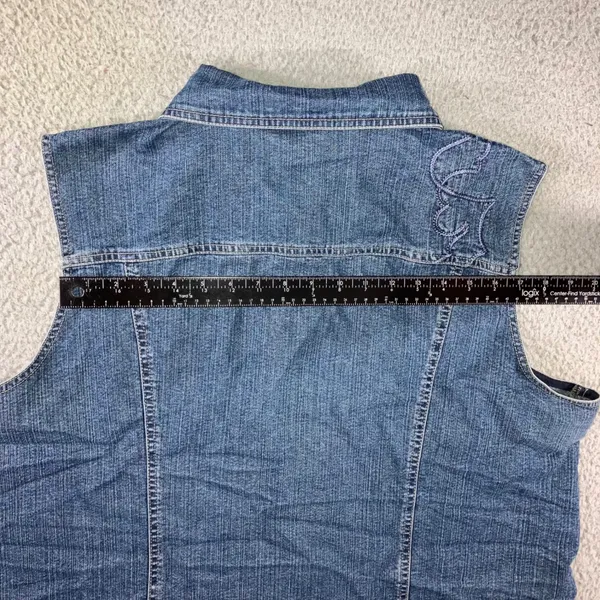 Retro Embroidered Denim Vest Women‎ XL Blue Boho Western VTG Coastal Art Utility - Image 6