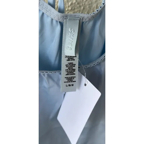 NWT Skims Baby Blue Satin Lace Trim Cut Out Bodysuit Lingerie Size L Sexy Angel - Image 4