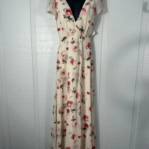 Lulus Cream Floral Flutter Sleeve Maxi Dress Size XS EUC - Image 4