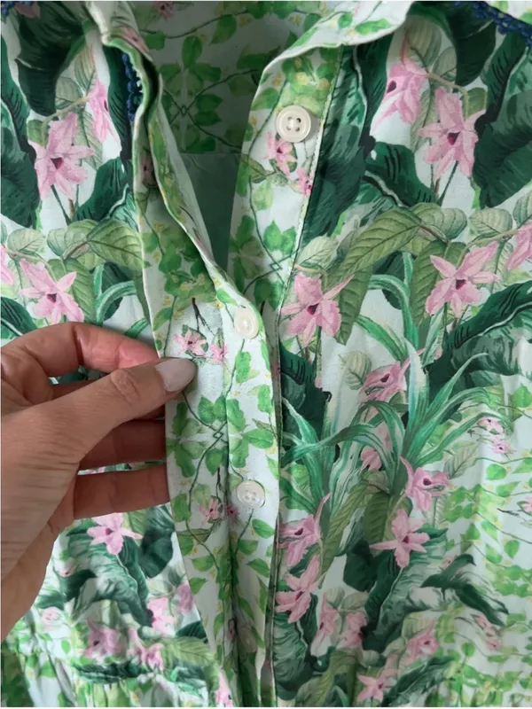 By Anthropologie Long-Sleeve Printed Maxi Shirt Dress in Green - Image 7