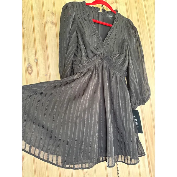 NWT Lulus Forever In My Heart Black Striped Balloon Sleeve Mini Dress Party Sz S - Image 4
